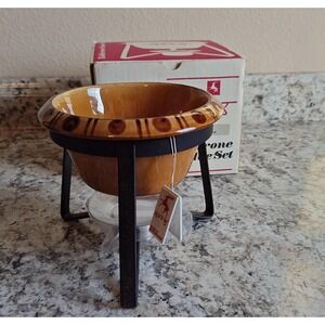 Spring Toblerone Fondue Set Ceramic Bowl Metal Stand 365.6 Made Switzerland